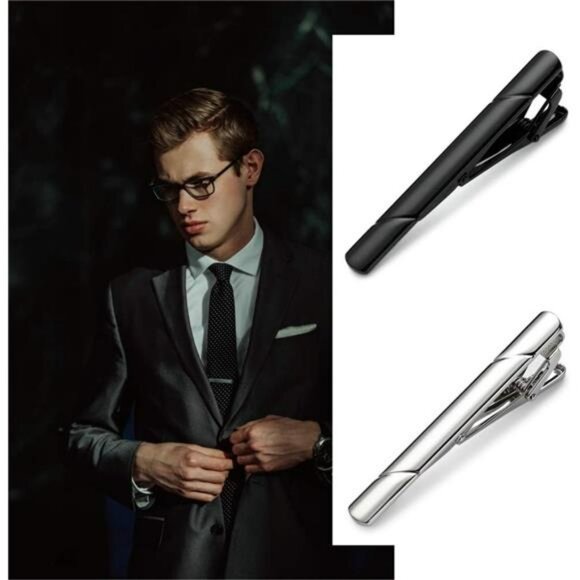 Men Tie Clip Set Black Gold Silver Blue Tie Bar Accessories for Wedding Business - Picture 5 of 7